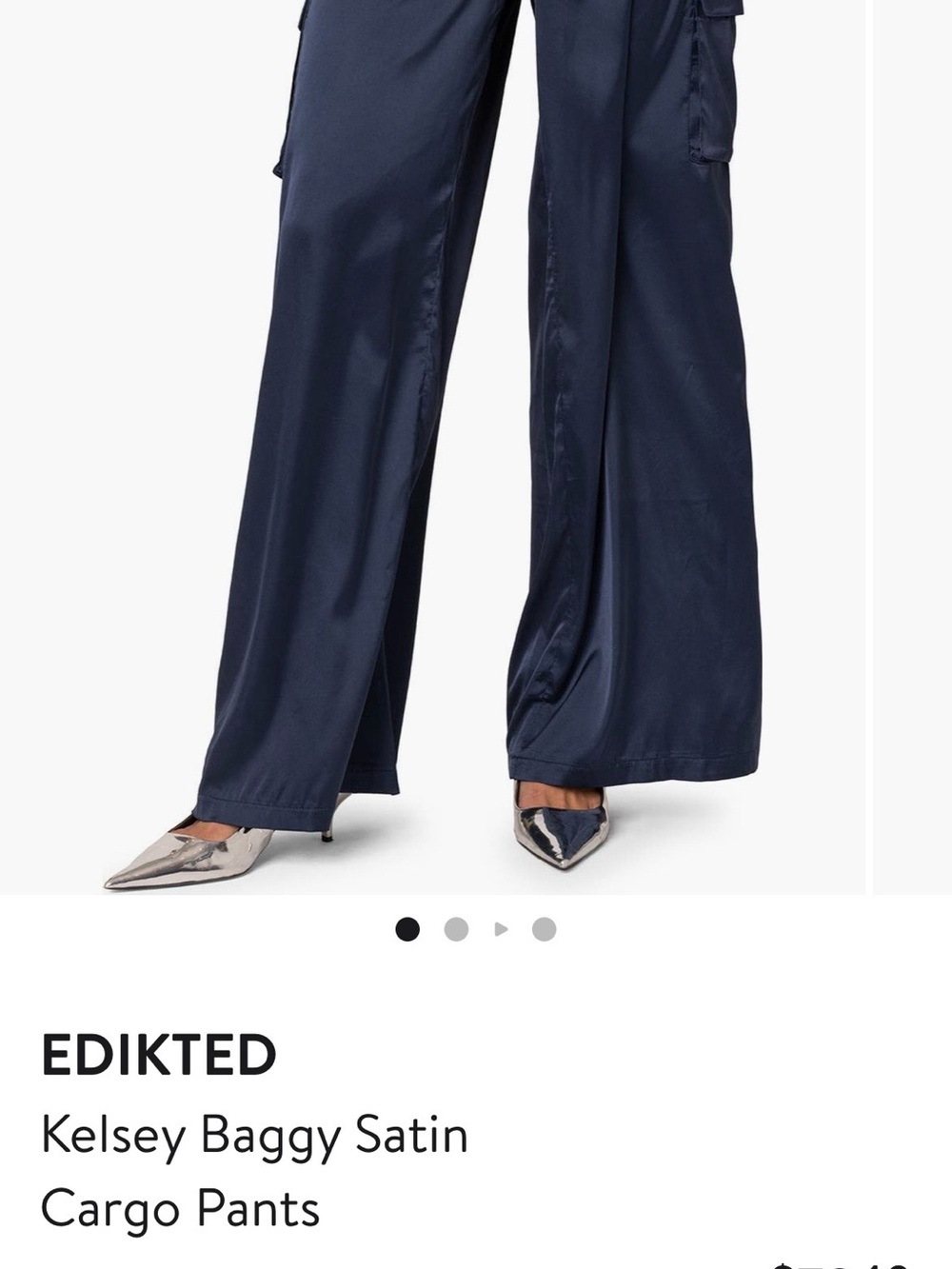 Edikted Navy Wide-Leg Satin Cargo Pants